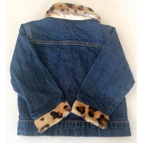 Kids Headquarters Blue Denim Faux Fur Collar & Sleeves Snap Jacket Coat Size 2T - Picture 3 of 7